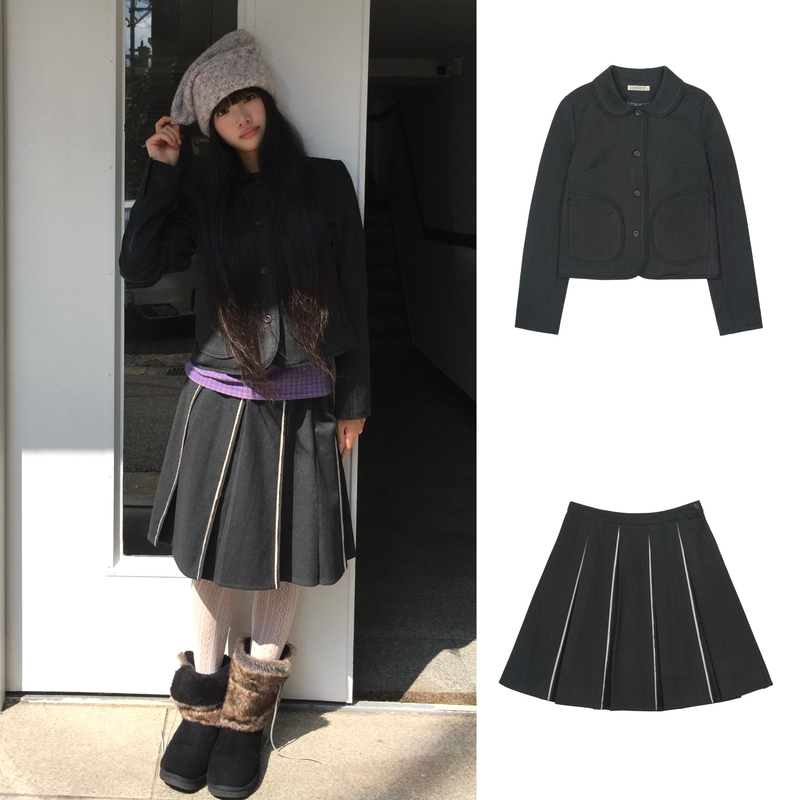 Jinbaolu Same Style Niche Coys*O 26Fw Japanese School Style Doll Collar Blazer Pleated Skirt Jinbaolu Same Style Niche Coys*O 26Fw Japanese School Style Doll Collar Blazer Pleated Skirt