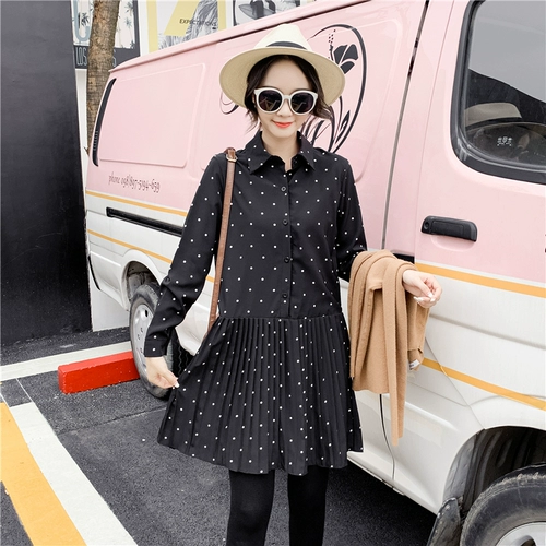 Осенний шифоновый лонгслив, платье, длинная базовая рубашка, в корейском стиле, средней длины