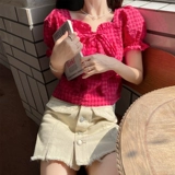 Летнее милое красное цветное платье-комбинация, 2025 года, рукава фонарики