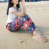 Пляжные весенние летние штаны, этнический фонарь, стиль бохо, свободный крой, этнический стиль, большой размер