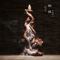 Tree root creative stone powder resin reverse flow incense burner Sandalwood aromatherapy stove Living room bedroom viewing Liuyun creative ornaments