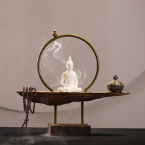 Creative sandalwood stove Home decoration porch ceramic line incense insert Zen imitation weathered solid wood reverse flow incense burner ornaments