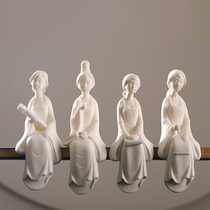 Dehua white porcelain creative character Tathagata Guanyin Qin Chess calligraphy and painting Ceramic crafts living room new Chinese entrance decoration