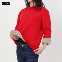 Half-high collar plus velvet womens autumn and winter leisure loose cotton imitation lamb velvet pullover thick coat