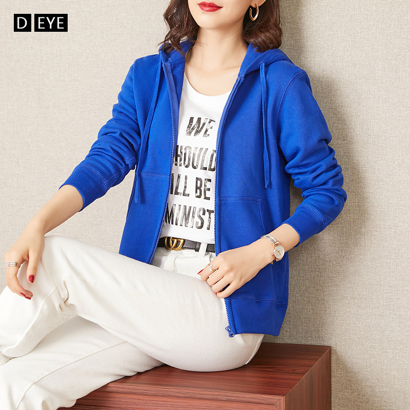 Sweater women's cardigan thin section 2022 spring and autumn new mid-length cotton hooded zipper middle-aged mother coat