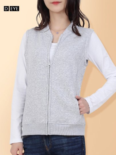 马甲女春秋季薄款加绒运动休闲无袖背心坎肩灰色拉链开衫马甲外套
