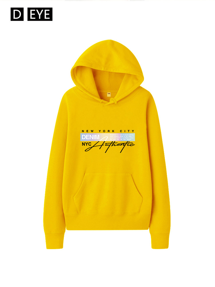 Yellow printed thick cotton T women's spring and autumn new cotton sports hooded pullover long-sleeved hooded thin top coat