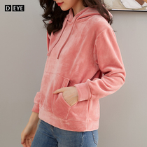 Golden velvet womens spring and autumn 2021 new sports and leisure Korean version of loose hooded plus velvet thickened jacket