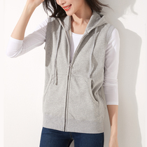 Vest Women Spring and Autumn Sports Leisure Cotton Sleeveless Outer Wear Vest Hooded Zipper Cardigan Sweater Thin Jacket Thin Jacket