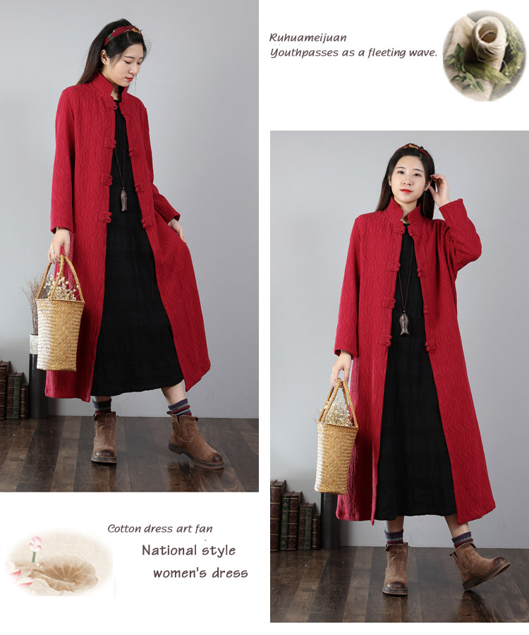 Áo gió nữ Q Qiling dài phần mùa xuân và mùa thu 2018 mới cotton và vải lanh văn học retro quốc gia khóa tấm là áo khoác mỏng áo phao nữ dáng dài hàn quốc