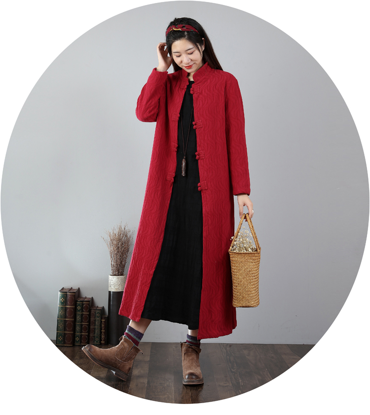 Áo gió nữ Q Qiling dài phần mùa xuân và mùa thu 2018 mới cotton và vải lanh văn học retro quốc gia khóa tấm là áo khoác mỏng áo phao nữ dáng dài hàn quốc