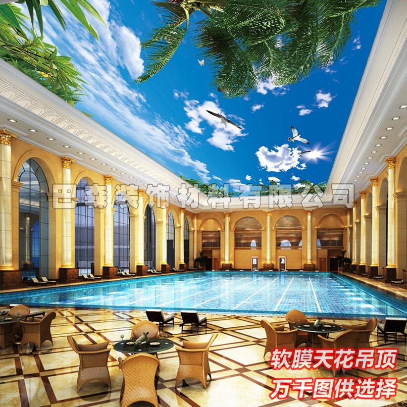 Blue sky and white clouds style living room dining room HD stereo UV soft film advertising light box hanging ceiling decoration materials