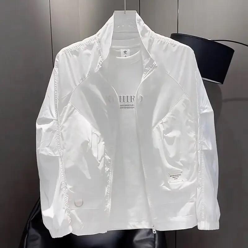 Kuraishi Kazuki Trendy Stand-Collar Workwear Thin Jacket for Men, Spring and Autumn Casual Versatile Breathable Loose Solid Color Coat