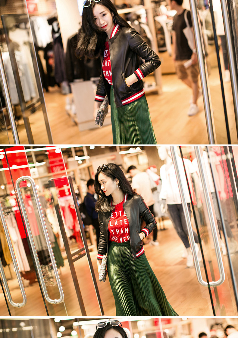 Кожаная куртка 清仓真皮皮衣女宽松外套春秋2025春秋韩版学生皮夹克羊皮衣棒球服 Juccy carutar