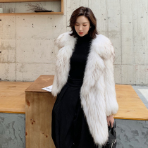 2022 New suit collar collar collar fur woven fur coat female long stroke imported fox fur turnar coat