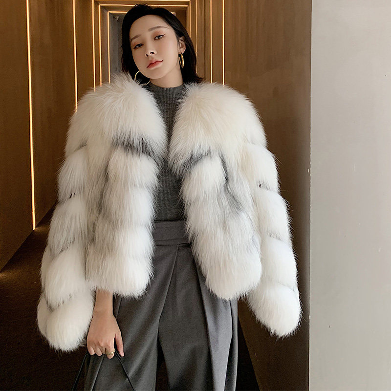 UPFURS imported marble whole leather fox fur coat women's short ladies fur coat Western style young
