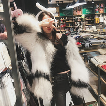  Raccoon hair woven fur jacket womens mid-length Korean version slim slim contrast color long sleeves Haining 2021 winter new