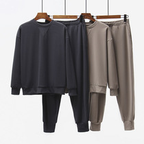 Sleeping Clothes Autumn Winter Mens Duvet Warm Thickening Home Clothing Suit Loose Round Collar Sweatpants Two Sets Outwear