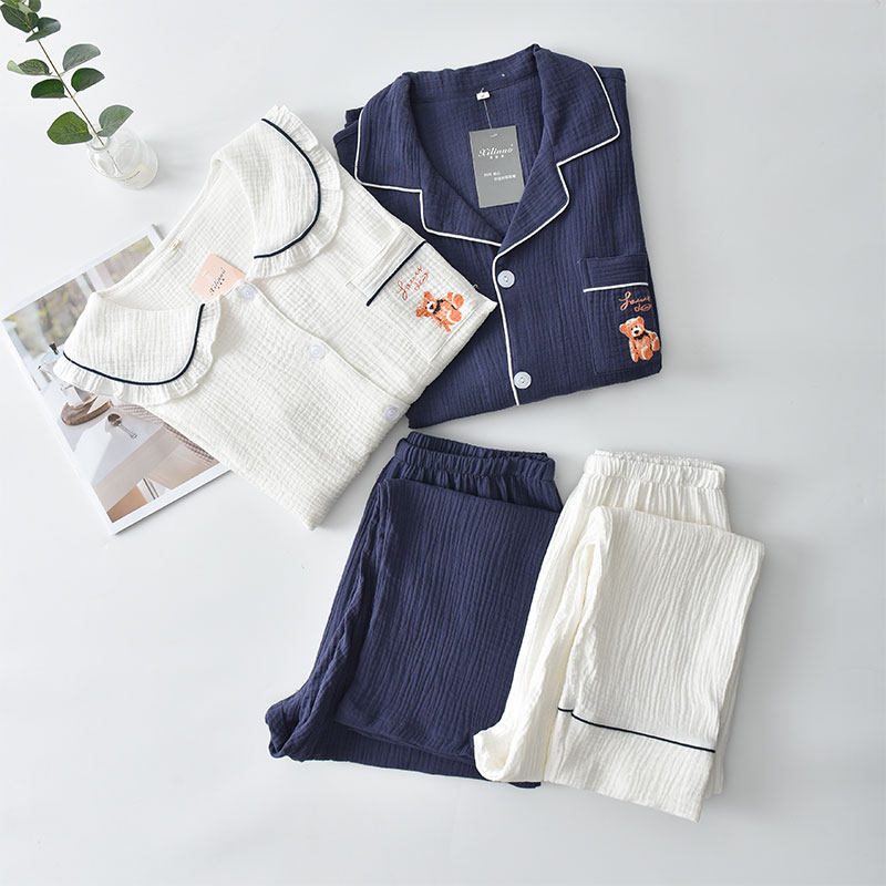 Pure Cotton Pyjamas Woman Spring Cardiovertresses Turtlenecks Trousers Long Sleeves Full Cotton Lovers Cotton Cotton cotton Home Clothing Spring Autumn Suit Men