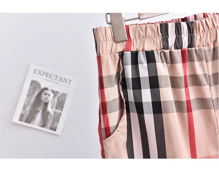 Quần pyjama cotton mùa xuân hè 2018 quần cotton nữ vuông quần ống rộng thoải mái rộng chân quần giữa eo quần đùi