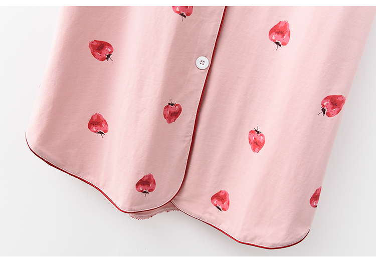 Váy ngủ nữ 2018 cotton mùa hè in hình dâu tây nhà áo cardigan áo choàng cotton cotton đồ ngủ vá mắt đầm đẹp dự tiệc