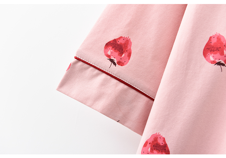 Váy ngủ nữ 2018 cotton mùa hè in hình dâu tây nhà áo cardigan áo choàng cotton cotton đồ ngủ vá mắt đầm đẹp dự tiệc