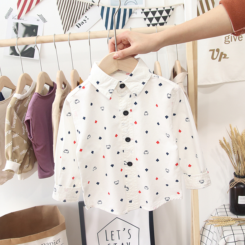 Mùa xuân và mùa thu Áo sơ mi nam dài tay áo sơ mi trắng Trẻ em nhỏ mặc áo khoác cotton cho trẻ em Ocean Lapel Top - Áo sơ mi áo sơ mi trẻ em 10 tuổi