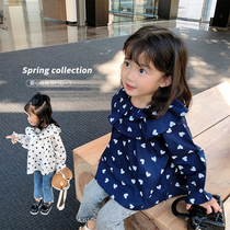 Girls lapel shirt foreign style wear childrens fashionable pullover long sleeve shirt baby spring dress loose love shirt