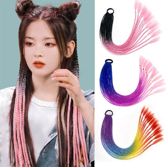 braids wig ແມ່ຍິງຜົມຍາວສີ braids hip-hop ບິດ gradient ສີແບບຊົນເຜົ່າສາມສາຍເອີຣົບແລະອາເມລິກາ braids ponytail ເປື້ອນ