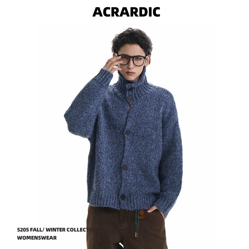 Acrardic Autumn and Winter American-Style Relaxed Button Cardigan Sweater with Floral Yarn, Lazy Style, Warm Knitwear Jacket, Trendy