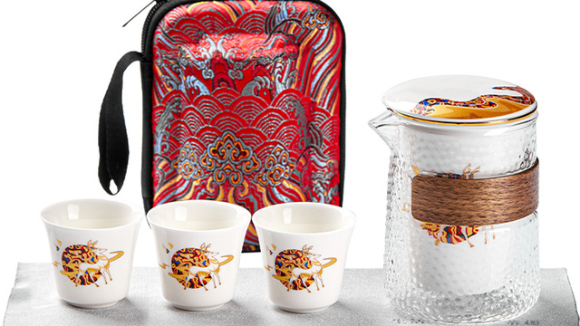 旅行功夫茶具套装玻璃泡茶壶茶杯便携式包陶瓷快客杯户外一壶三杯