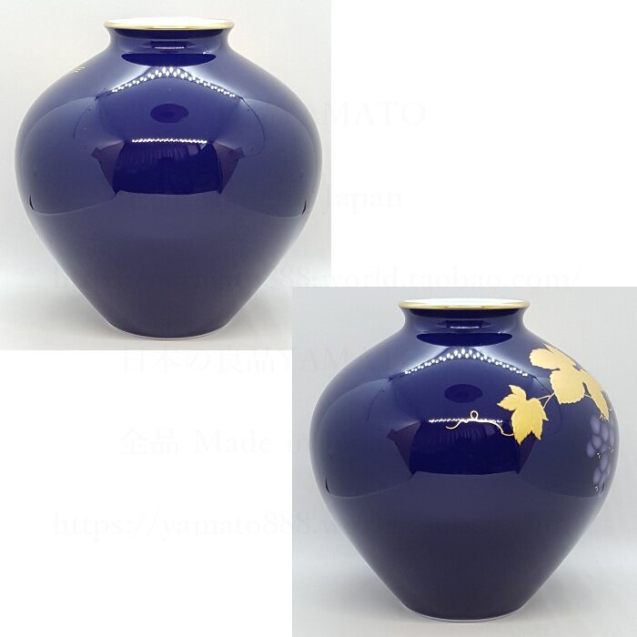 Y 包郵a 香籣社 香蘭社 瑠璃金彩葡萄陶瓷花瓶高18