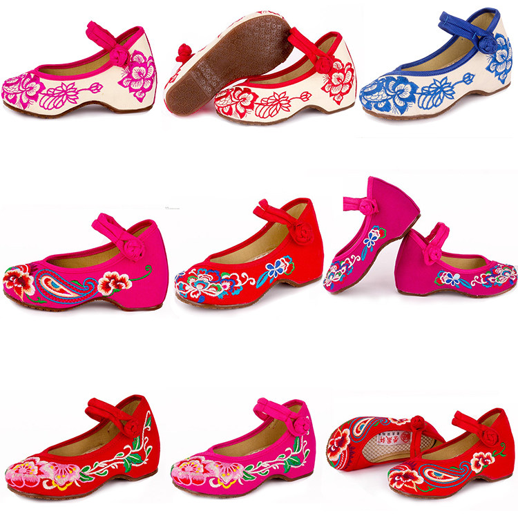 Spring girls old Beijing cloth shoes children dance ladies embroidered shoes baby blue and white porcelain beef tendon bottom traditional shoes