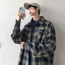 @ Fang Shao Mens Hong Kong style Autumn Classic Plaid Joker shirt Mens youth loose retro casual shirt jacket