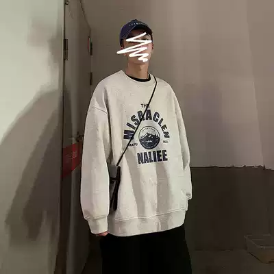 @Fangshao men's autumn Korean round neck letter printing thick cotton T male student loose simple trend casual jacket