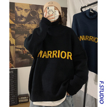 @ square less mens fall high collar sweater for men loose Lazy Thickening Couple outside wearing a bottom-knit cardiovert jacket