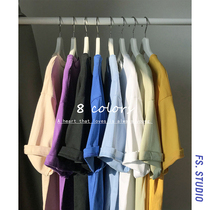  @Fangshao mens summer solid color short-sleeved T-shirt Couple Japanese wild five-point sleeve T-shirt tide top half-sleeved shirt