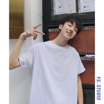  @Fangshao Mens 2021 summer solid color wild round neck short-sleeved mens Korean youth simple trend casual T-shirt