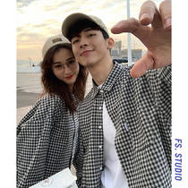  @Fangshao mens autumn small fresh plaid couple long-sleeved shirt Mens tide student wild casual shirt jacket
