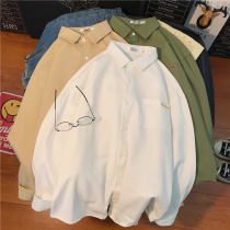 @ Fang Shao Mens autumn Hong Kong style simple solid color long sleeve shirt men Korean version of academic style hipster Joker coat