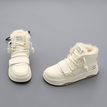 Women's wool high-top shoes, genuine leather warm thick-soled cotton shoes