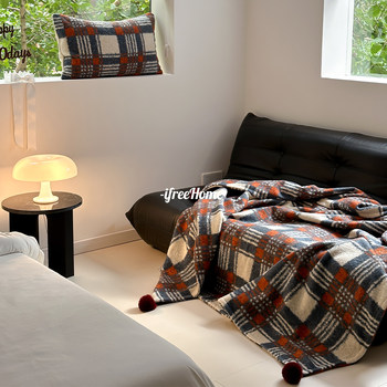 Ifreehome fashion check double-sided sheep roll ni blanket nap cover blanket british car blanket sofa velvet blanket