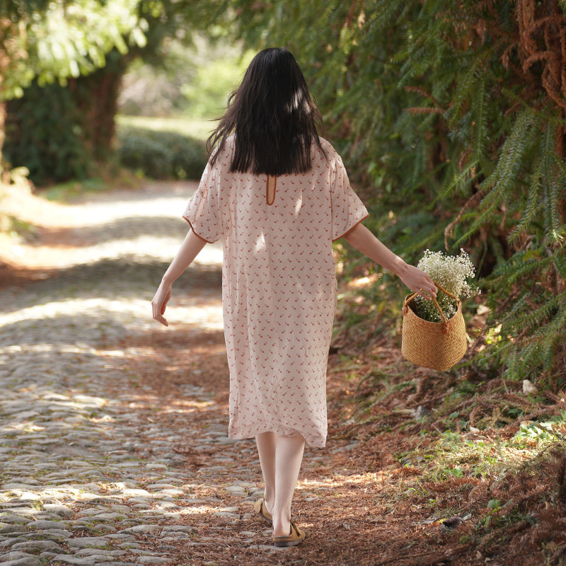 Casual Rayon Printed Nightgown for Women, Summer Short-Sleeved Mid-Length Style, Cool, Light and Loose, Large Size Nightgown, Duoduo Keke Casual Rayon Printed Nightgown for Women, Summer Short-Sleeved Mid-Length Style, Cool, Light and Loose, Large Size Nightgown, Duoduo Keke