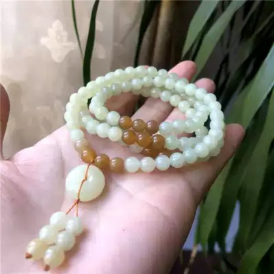 Natural yellow and white old jade hand chain Multi-circle hand chain Xiuyan jade multi-circle jade hand chain Authentic Hetian jade hand chain