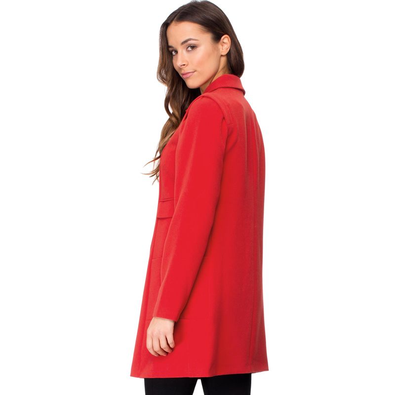 Haoduoyi đơn giản phụ nữ ve áo khoác dài zip-up door-to-door túi lớn phụ nữ áo đỏ