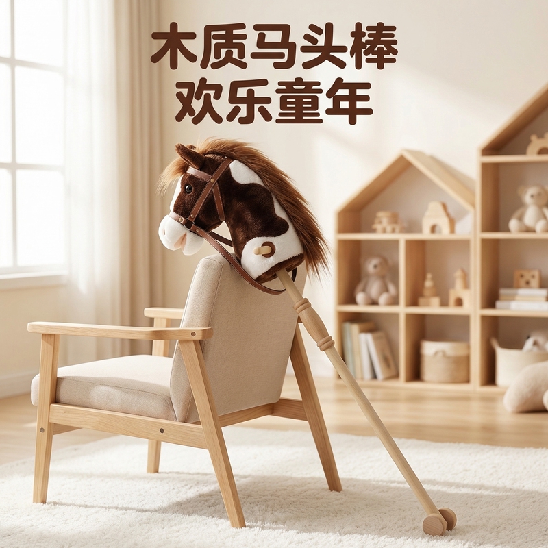 Trendy Children's Rocking Horse Prop Plush Toy Traditional Horse Head Stick Toddler Dance Performance Props Horse Riding Horse Sound