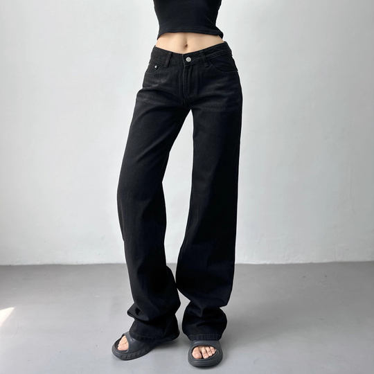 Low-waist straight jeans for women 2025 autumn and winter new American retro hottie narrow version wide-leg floor-length pants and long pants