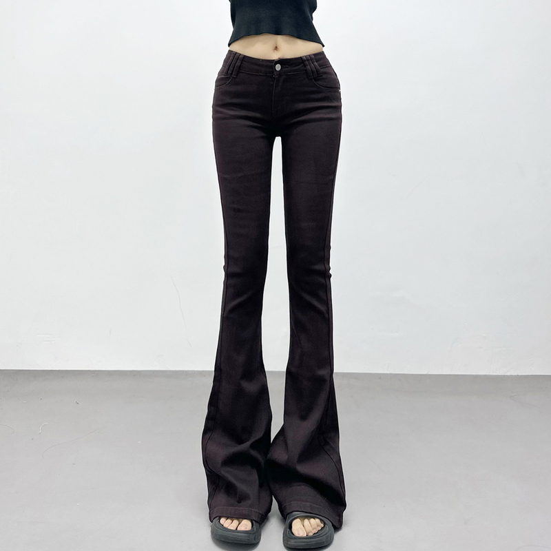 Old Money Style Low-Waisted Flared Jeans for Women 2025 New Slim Fit Long Pants Floor-Length Pants Flared Pants