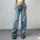 2025 new style staggered stitching twisted pleated low-waist scimitar jeans loose slimming wrinkled trousers stacked trousers