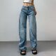 2025 new style staggered stitching twisted pleated low-waist scimitar jeans loose slimming wrinkled trousers stacked trousers